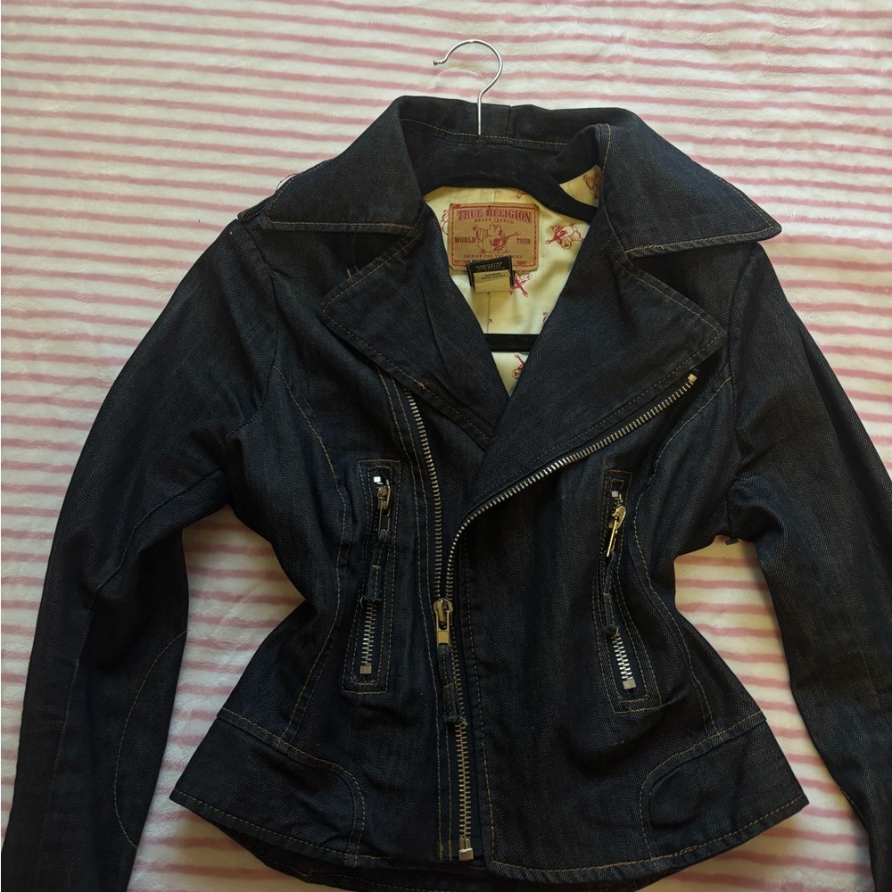 True Religion Zip-Front Moto Jacket - Dark Blue